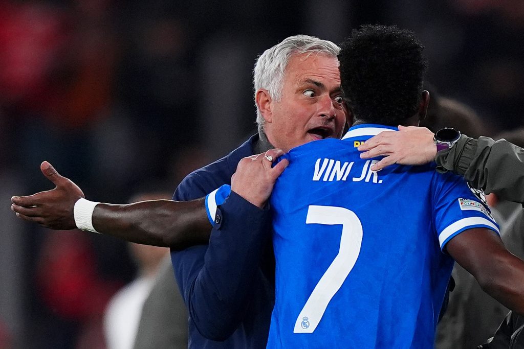 Jose Mourinho, Head Coach of Benfica, and Vinicius Junior of Real Madrid