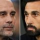 Pep Guardiola, Manager of Manchester City and Alvaro Arbeloa, Head Coach of Real Madrid