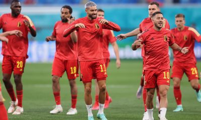 Yannick Carrasco and Eden Hazard of Belgium