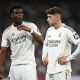 Aurelien Tchouameni and Federico Valverde of Real Madrid