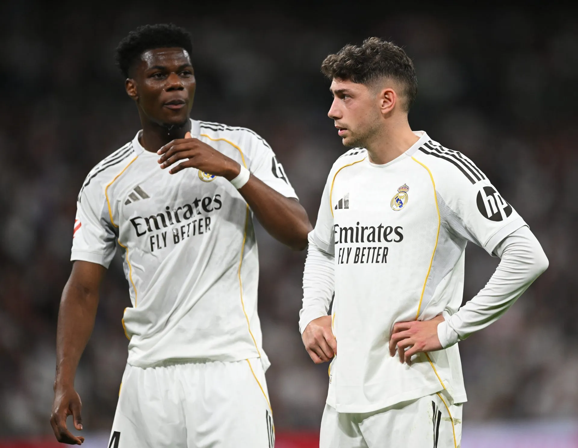 Aurelien Tchouameni and Federico Valverde of Real Madrid
