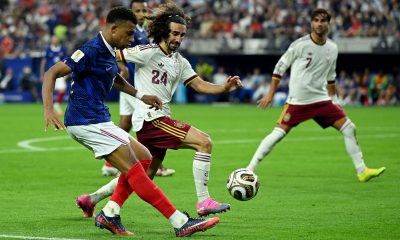 Kylian Mbappe #10 of France and Marc Cucurella #24 of Spain