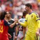Marc Cucurella and Thibaut Courtois of Real Madrid