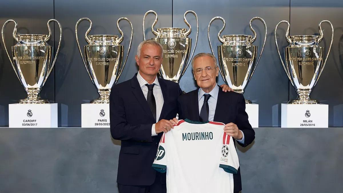 Jose Mourinho and Florentino Perez of Real Madrid